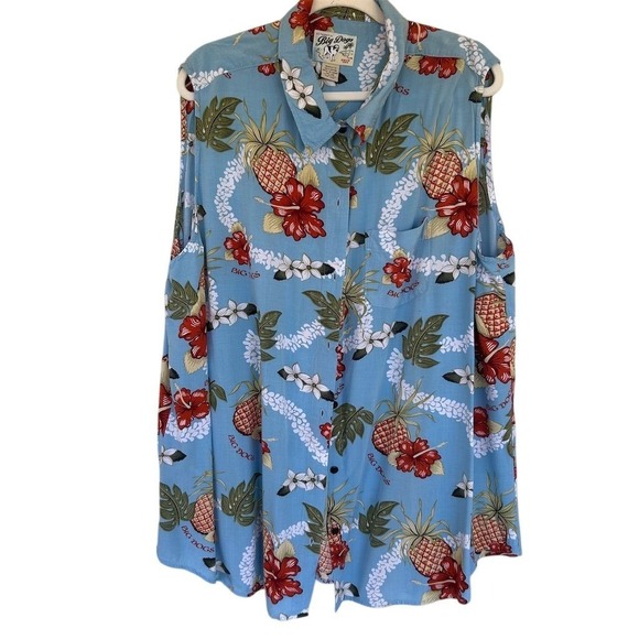 Big Dogs Womens 3X Hawaiian Shirt Sleeveless Floral Tropical Retro Vintage - Picture 1 of 5